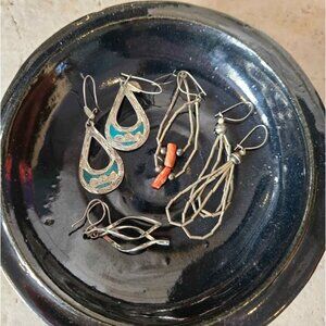 Lot of 4 Pairs Southwestern/Cowgirl Sterling Silver Earrings Turquoise, Coral